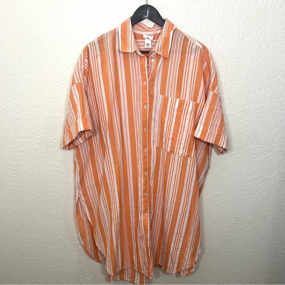 Lemlem x H&M Orange Striped Oversized Shirt Dress Tunic Size M/L